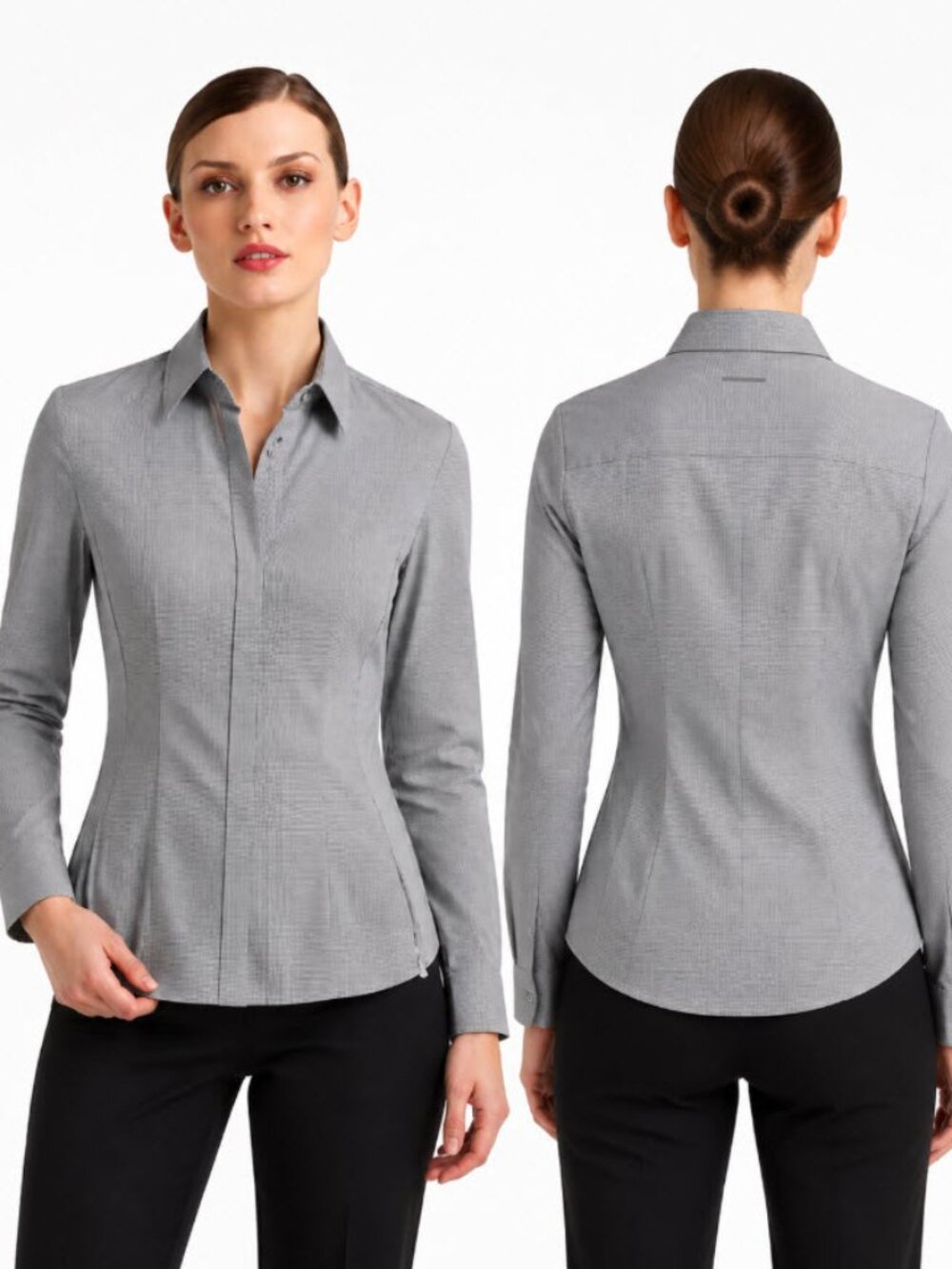 BOSS Hugo Boss Bashina Blouse Zip Tailored Shirt Size 8 Black White Check
